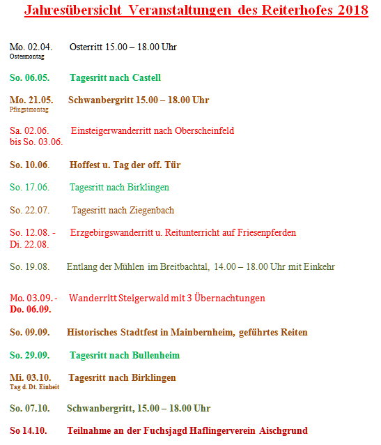 Preisliste 2018 Reiterferien im Bayern Reiterhof Reifenscheid