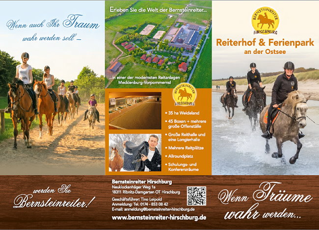 Flyer wenn Träume wahr werden ... Bernsteinreiter Hirschburg - Größter Reiterhof und Ferienpark an der Ostsee