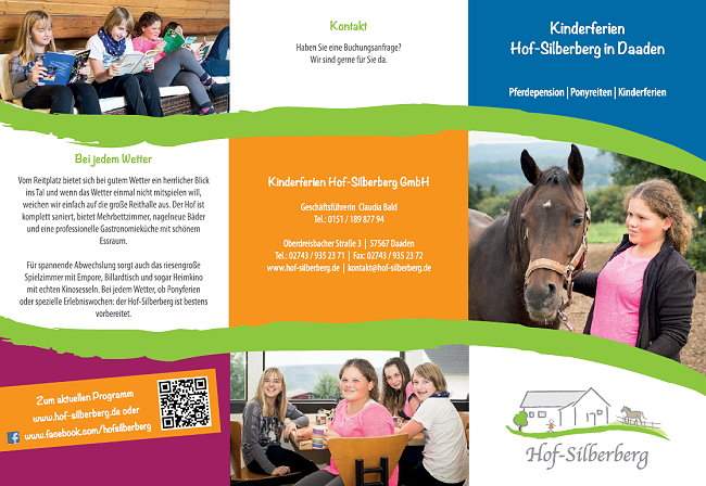 Flyer Kinderferien, Ponyreiten, Pferdepension Hof-Silberberg